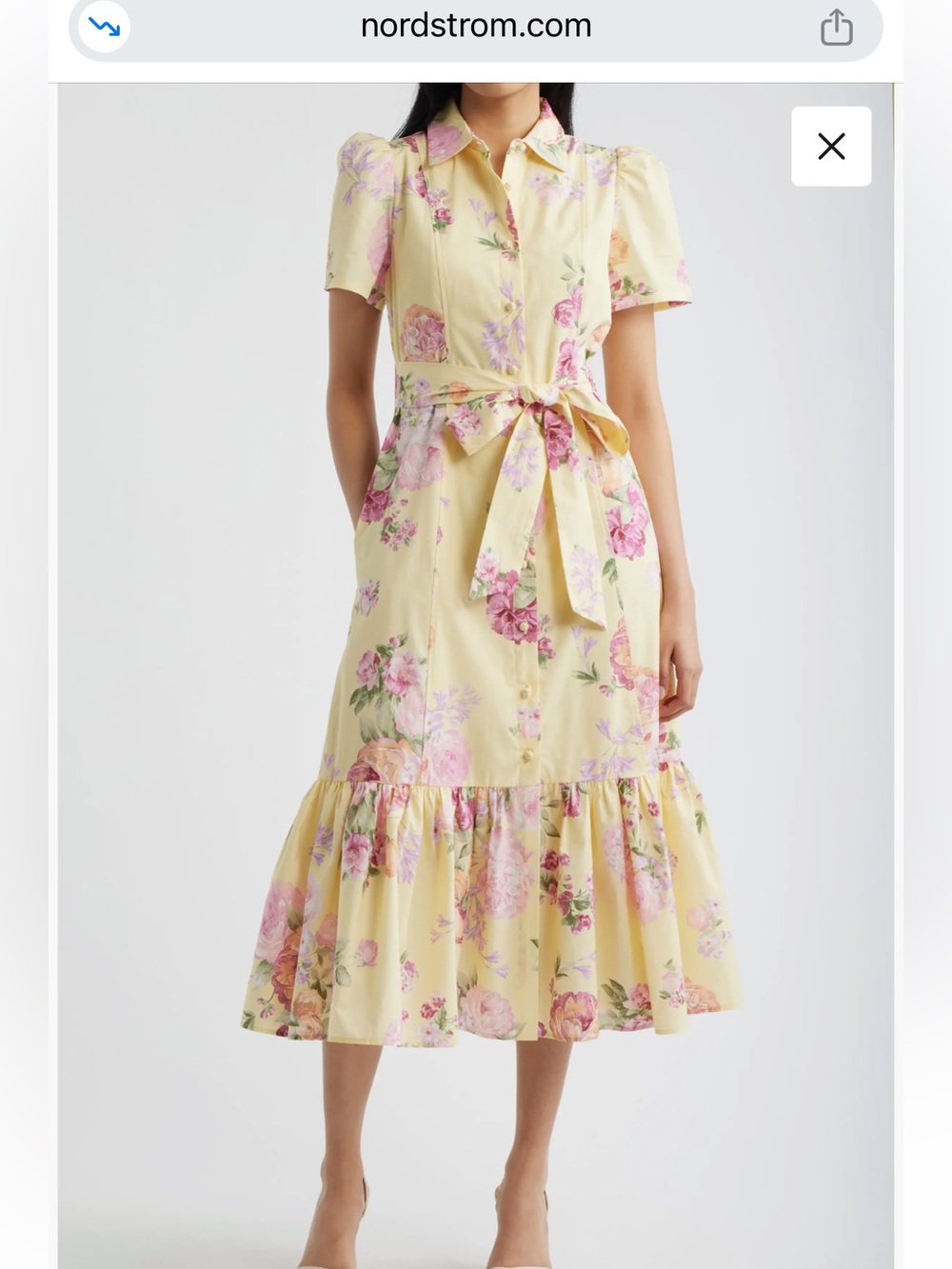 Anne Klein Tie-Waist Floral Shirt Dress in Yellow’s Sz 8 NWT